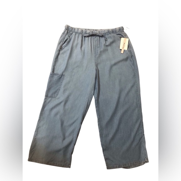 NWT Zac & Rachel XL Blue Relaxed Chambray Wide Leg Cargo Pants Lyocell - Picture 1 of 5